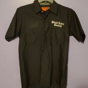 Black button down short sleeve work,band shirt